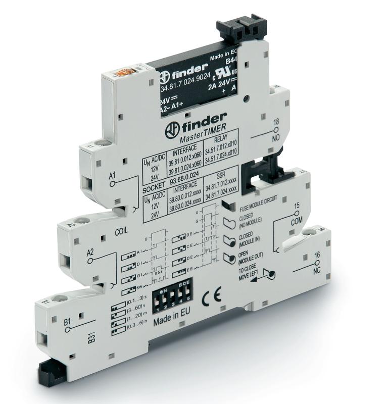 Модуль интерфейсный (сборка 34.81.7.024.9024 + 93.68.0.024) твердотельное реле с таймером MasterTimer (мультифункциональный: AIDIGISW) выход 2А (24В DС) 24В AC/DC IP20 винт. клеммы FINDER 398000249024