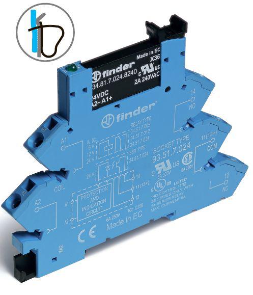 Модуль интерфейсный (сборка 34.81.7.060.7048 + 93.51.0.240) твердотельное реле выход 01А (48В DC) 230-240В AC/DC IP20 безвинт. клеммы (пружинный зажим) FINDER 389102407048