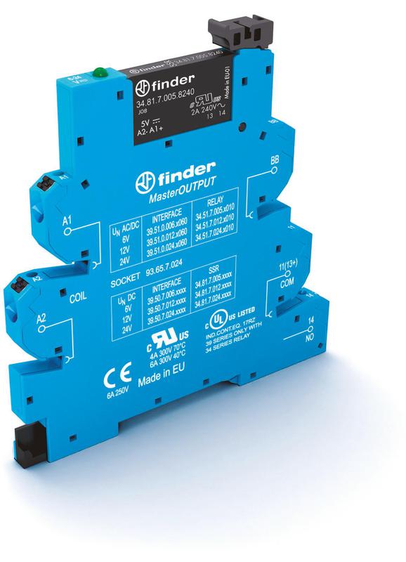 Модуль интерфейсный (сборка 34.81.7.060.9024 + 93.65.8.230) твердотельное реле MasterOUTPUT выход 6А (24В DC) 230-24В AC IP20 безвинт. клеммы Push-in FINDER 395082309024