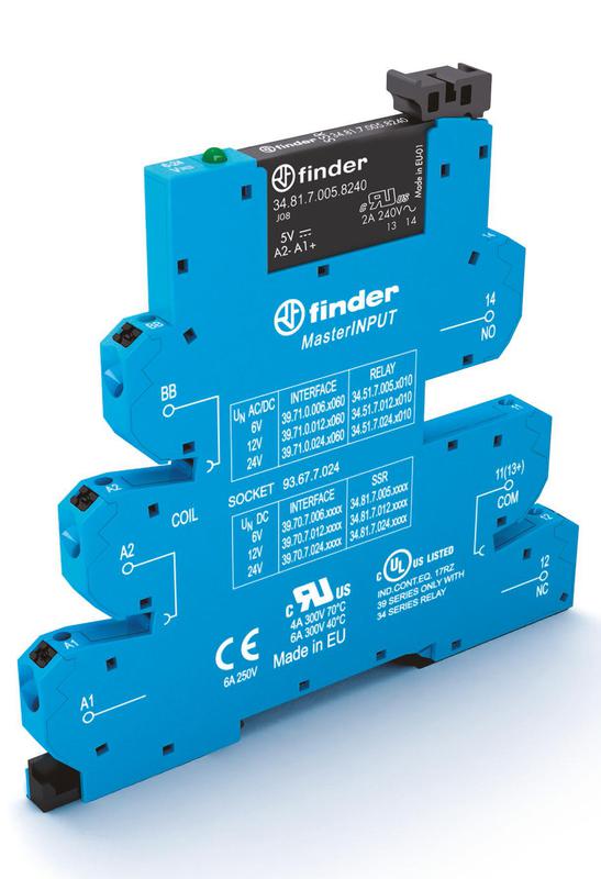 Модуль интерфейсный (сборка 34.81.7.060.9024 + 93.67.8.230) твердотельное реле MasterINPUT выход 6А (24В DC) 230-240В AC IP20 безвинт. клеммы Push-in FINDER 397082309024