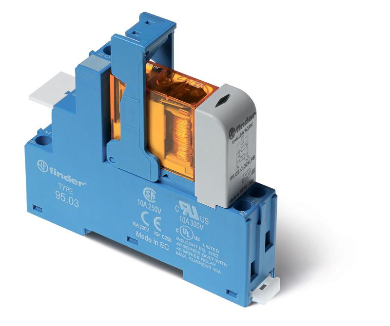 Модуль интерфейсный (сборка 40.31.7.125.0000 + 99.02.9.220.99 + 95.03SPA) электромеханич. реле 1CO 10А AgNi 125В DC (чувствит.) IP20 винт. клеммы пластик. клипса LED + диод FINDER 483171250050SPA