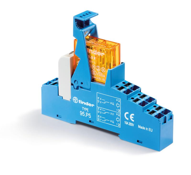 Модуль интерфейсный (сборка 40.52.8.024.0000 + 99.02.0.024.98 + 95.P5SPA) электромеханич. реле 2CO 8А AgNi 24В AC IP20 безвинт. клеммы Push-in пластик. клипса LED + варистор FINDER 48P580240060SPA