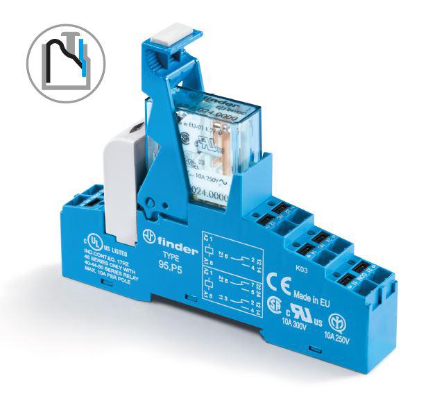 Модуль интерфейсный (сборка 40.62.7.012.0000 + 99.02.9.024.99 + 95.P5SMA) электромеханич. реле 2CO 10А AgNi 12В DC (чувствит.) IP20 безвинт. клеммы Push-in металлич. клипса LED + диод FINDER 48P870120050SMA