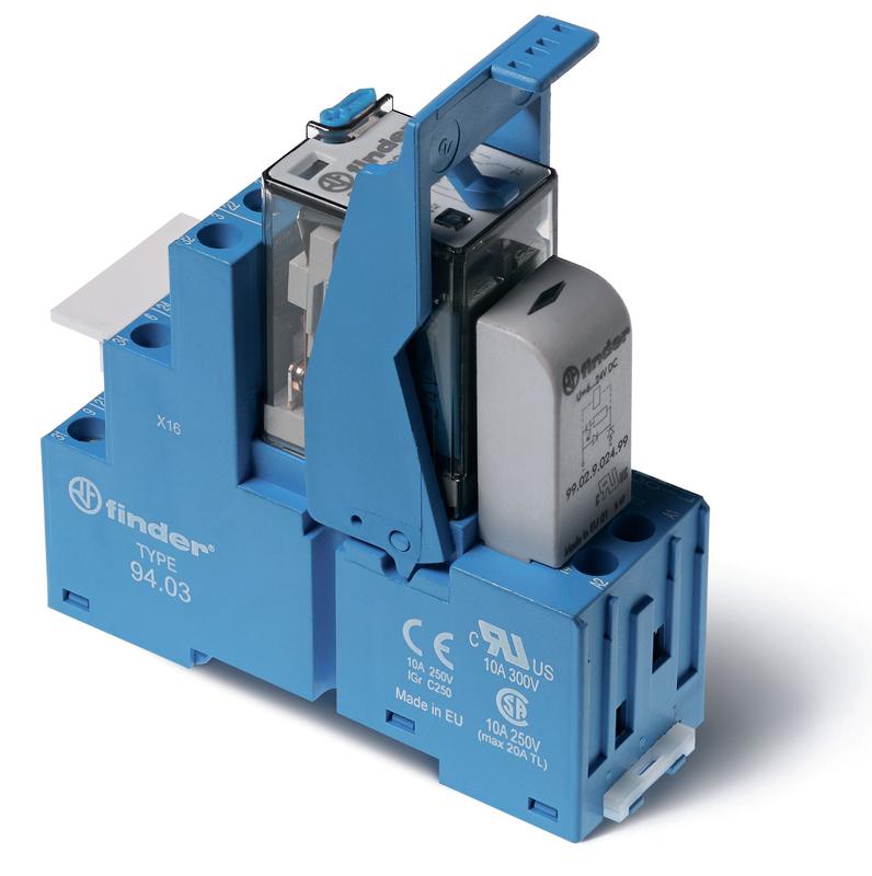 Модуль интерфейсный (сборка 55.33.8.012.0010 + 99.02.0.024.98 + 94.03SMA) электромеханич. реле 3CO 10А AgNi 12В AC IP20 винт. клеммы металлич. клипса LED + варистор FINDER 583380120060SMA