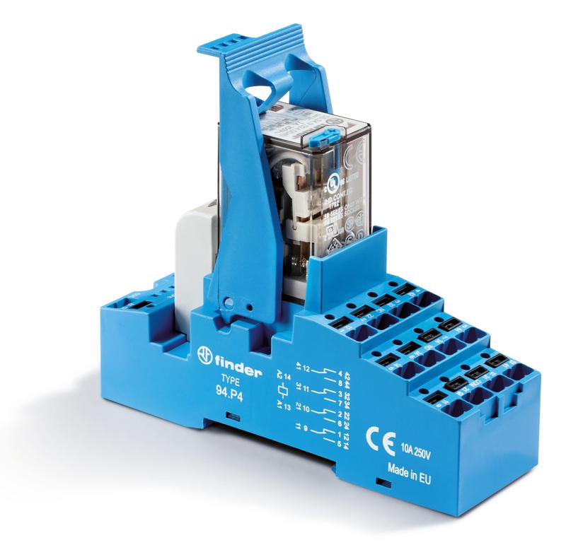 Модуль интерфейсный (сборка 55.34.8.012.0040 + 99.02.0.024.98 + 94.P4SPA) электромеханич. реле 4CO 7А AgNi 12В AC IP20 безвинт. клеммы Push-in пластик. клипса LED + варистор FINDER 58P480120060SPA