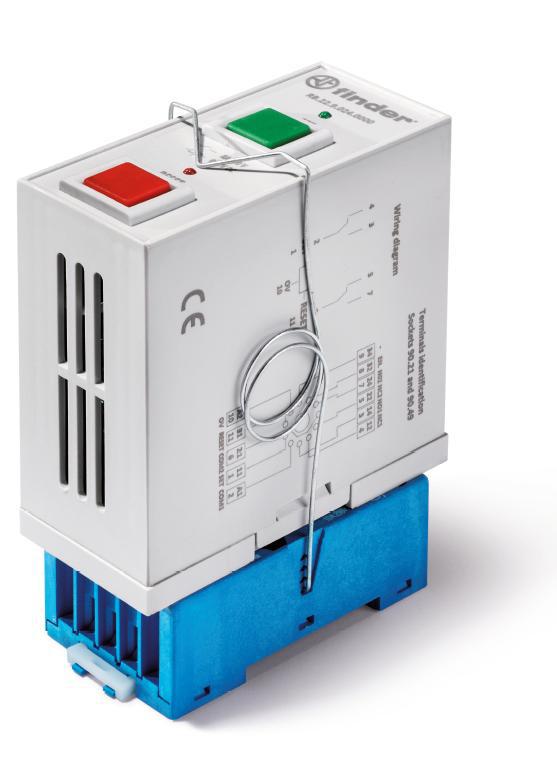 Реле бистабильное 8А 24В DC 2CO AgNi IP20 промышлен. в компл. с розеткой 90.21 кнопки SET RESET 2 обмотки FINDER RB2290249021