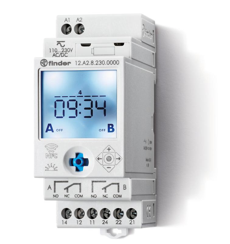 Реле времени цифровое недельное 16А 24В AC/DC 1CO NFC 35мм IP20 монтаж на рейку 35мм FINDER 12A200240000