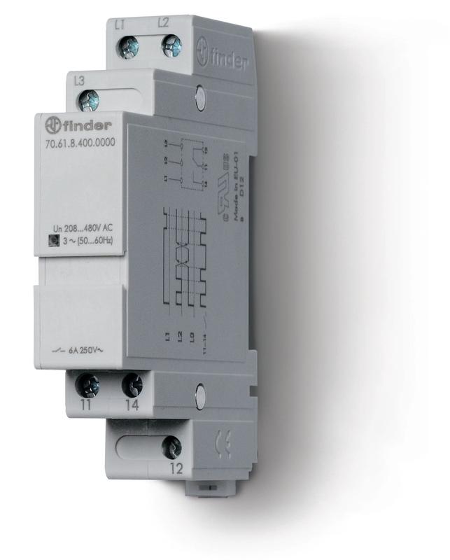 Реле контрольное для 3-фазных сетей обрыв/чередование фаз фиксированные регулировки выход 1CO 6А модульное 17.5мм IP20 специальная версия для Ж/Д-транспорта FINDER 706184000000T