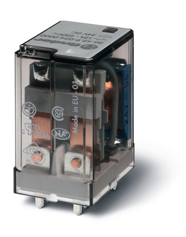 Реле миниатюрное силовое электромеханич. монтаж на печатную плату 2NO 12А AgNi (зазор >/=1.5мм) 12В AC RTI опции: нет FINDER 564280120300