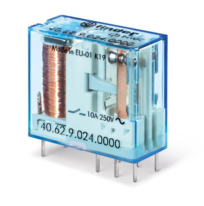 Реле миниатюрное универсальное электромеханич. монтаж на печатную плату или в розетку выводы с шагом 5мм 2CO 10А AgNi 12В DC RTII FINDER 406290120000