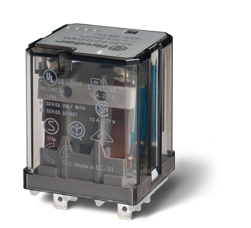 Реле силовое электромеханич. монтаж в розетку или наконечники Faston 187 (4.8х0.5мм) 2CO 16А AgCdO 240В AC RTI монтаж. фланец опции: нет FINDER 623282400006