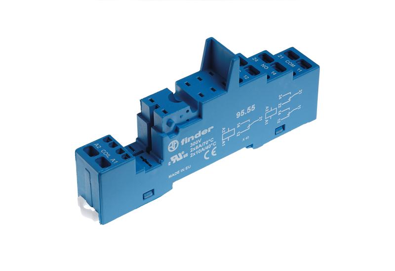 Розетка с безвинт. клеммами (пружинный зажим) для реле 40.51 40.52 40.61 40.62 модули 99.02 86.03 в комплекте металлич. клипса 095.71 син. FINDER 9555SMA