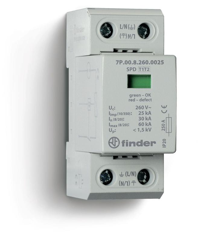Устройство защиты от импульсных перенапряжений УЗИП тип 1+2 (1 варистор/искровый разрядник) модульный 36мм IP20 FINDER 7P0182601025