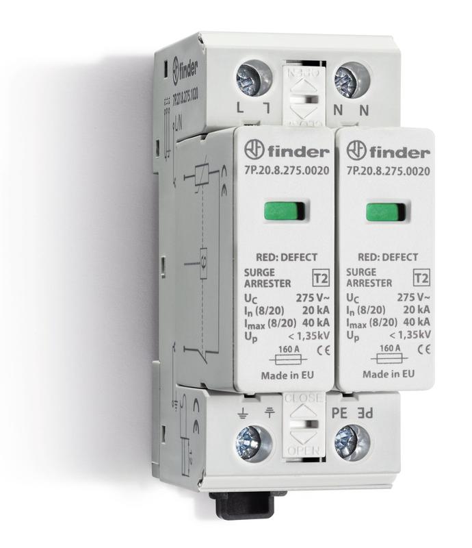 Устройство защиты от импульсных перенапряжений УЗИП тип 2 (2 варистора) модульный 35мм IP20 FINDER 7P2782751020