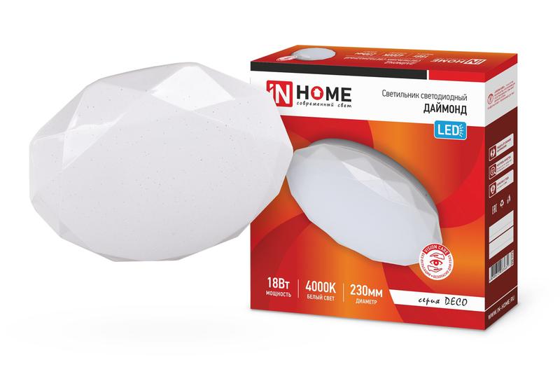 Светильник светодиодный DECO ДАЙМОНД 18Вт 4000К 1170лм 230В 230мм IN HOME 4690612033631