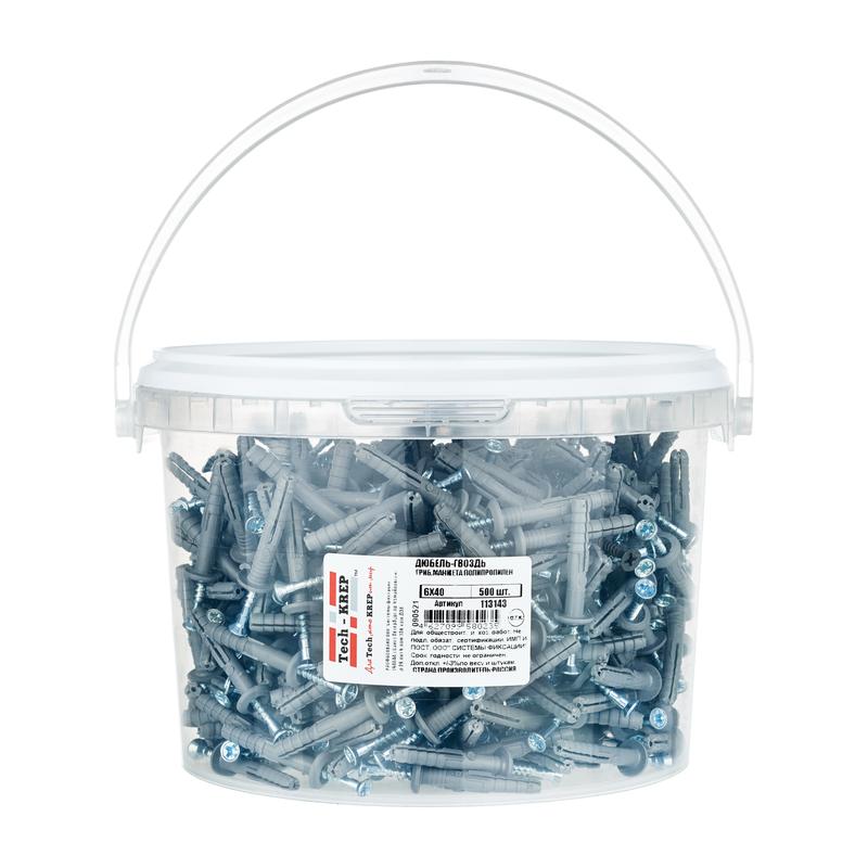 Дюбель-гвоздь 6х40 с грибовидной манжетой (полипропилен) (уп.500шт) ведро Tech-Krep 113143