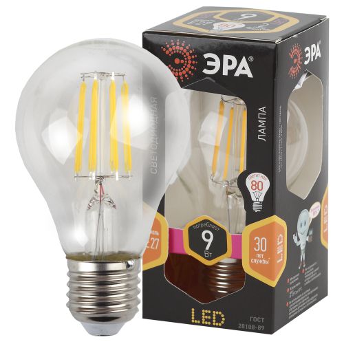 Лампа светодиодная филаментная F-LED A60-9W-827-E27 9Вт грушевидная тепл. E27 Эра Б0043433