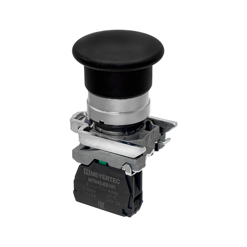 Кнопка грибовидная 40мм пружиный возврат 1NO IP65 металл MTB4-BC21 черн. ОВЕН 137135