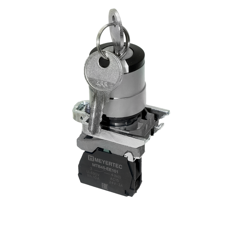 Переключатель с ключом на 2 положения с фиксацией 1 выемка 1NO IP65 металл MTB4-BG21 ОВЕН 137151