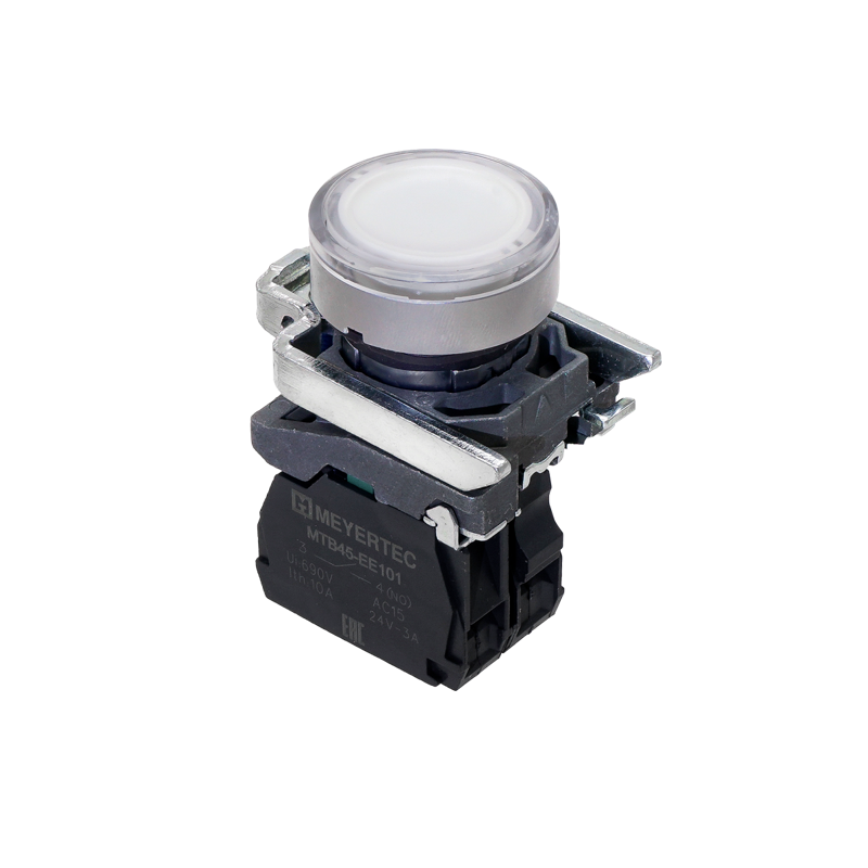 Кнопка с подсветкой 1NO 24В AC/DC IP65 металл MTB4-BW31711 бел. ОВЕН 137164