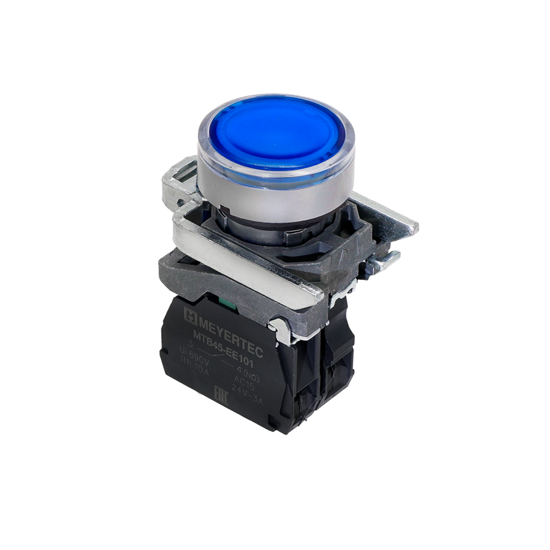 Кнопка с подсветкой 1NO 24В AC/DC IP65 металл MTB4-BW36711 син. ОВЕН 137168