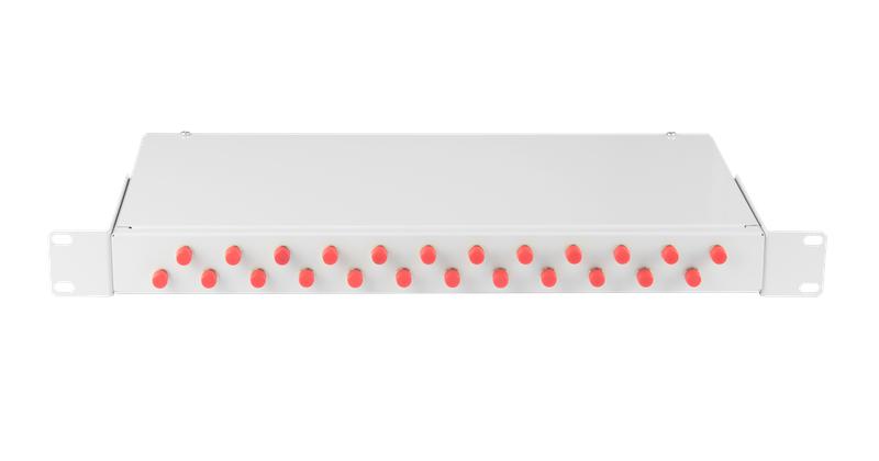 Кросс оптический 19дюйм 1U 24 порта FC/UPC(24 одинарных FC/UPC адаптеров) SM 9/125 OS2 стальной сер. в комплекте: адаптеры монтаж. шнуры 1м сплайс-кассета с крышкой гильзы NIKOMAX NMF-RP24FCUS2-WS-ES-1U-GY