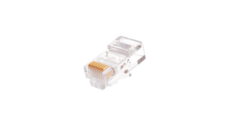 Коннектор RJ45 (8P8C) под витую пару кат.5E (класс D) неэкранир. 100МГц покрытие 50мкд под мж кабель круглый ввод (уп.100шт) NIKOMAX NMC-RJ88RE50UD1-100