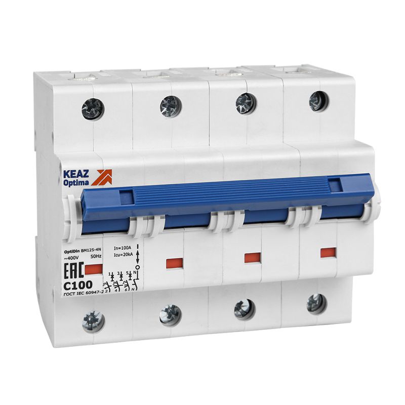 Выключатель автоматический модульный 4п (3P+N) D 80А 6кА OptiDin BM125-4ND80-14ln-УХЛ3 КЭАЗ 138604