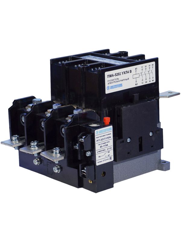 Пускатель электромагнитный ПМА-5202 УХЛ4 В 100А 380В 2НО+2НЗ IP00 нереверсивный с реле РТТ-325 85-115А Электротехник ET010912