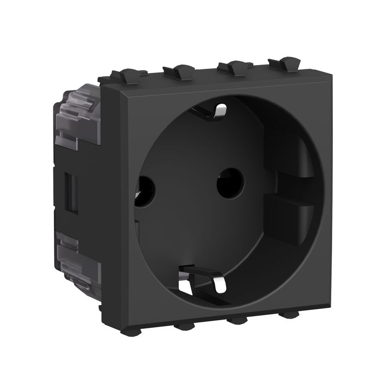 Розетка 1-м 2мод. Avanti "Черный матовый" 16А 2P+E защ. шторки черн. DKC 4412002