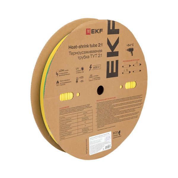 Трубка термоусадочная ТУТ нг 25/12.5 желт./зел. PROxima (уп.50м) EKF tut-25-yg