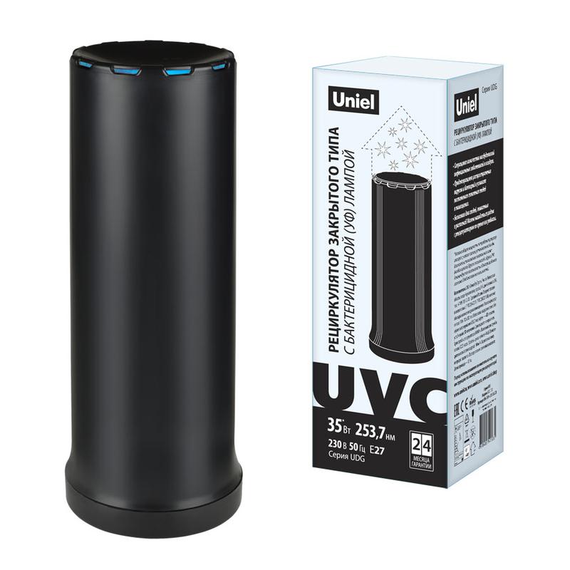 Рециркулятор настольный UDG-T30A UVCB BLACK закрыт. типа с бактерицидн. лампой E27 без озонирования 253.7нм черн. Uniel UL-00007696