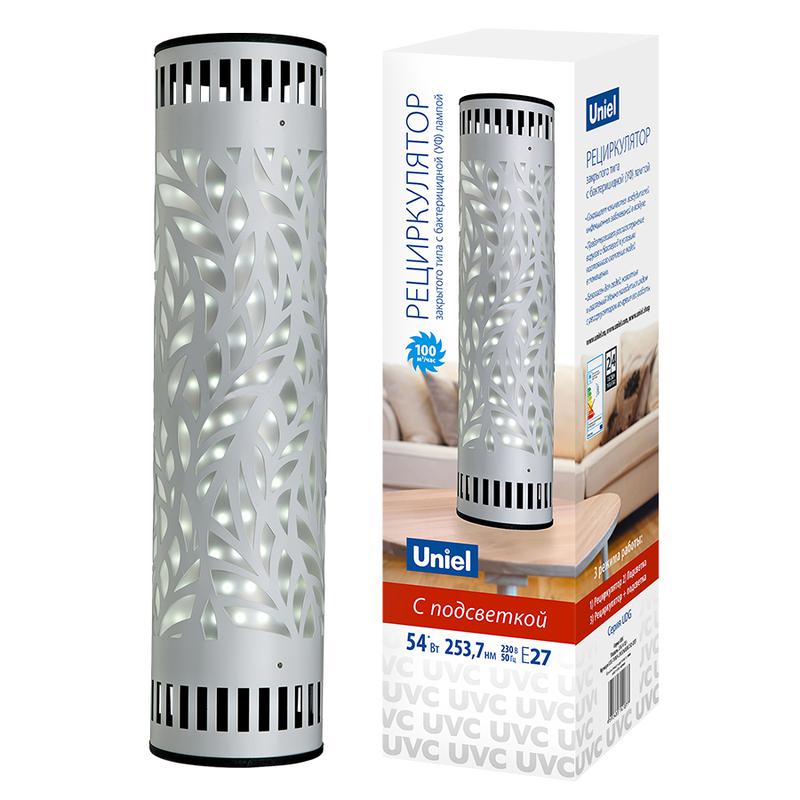 Рециркулятор настольный UDG-V100A UVCB/4000K D02 GREY закрыт. типа с лампой E27 без озонирования 253.7нм сер. Uniel UL-00007823