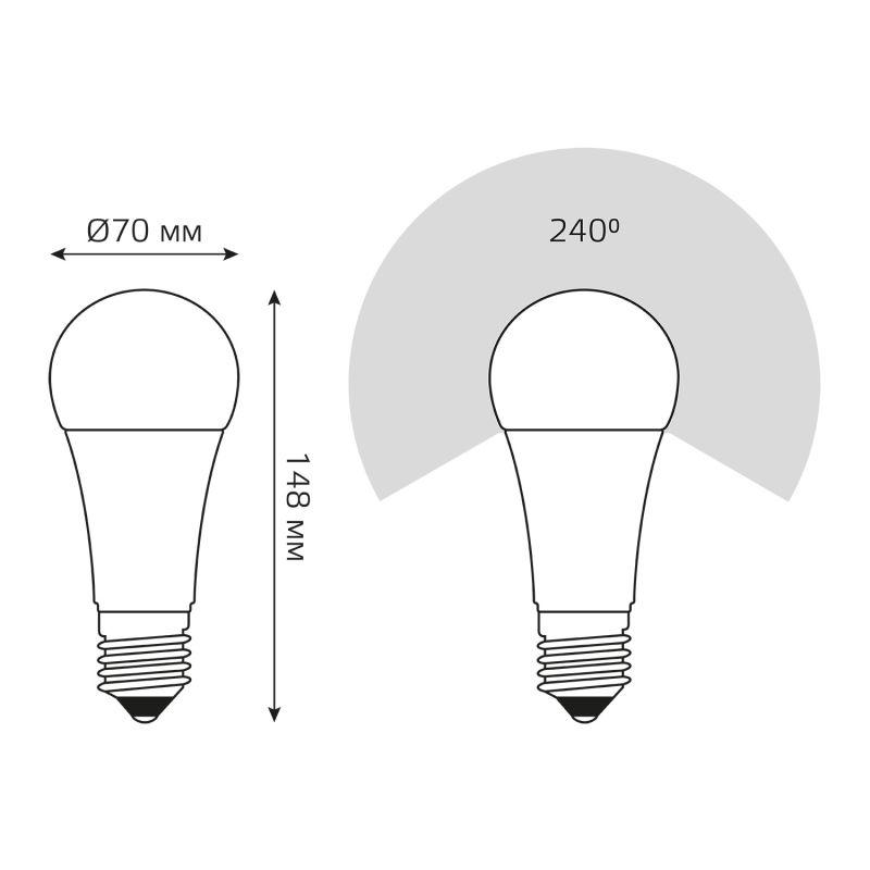 Лампа светодиодная Black 22Вт A70 грушевидная 6500К холод. бел. E27 2000лм GAUSS 102502322