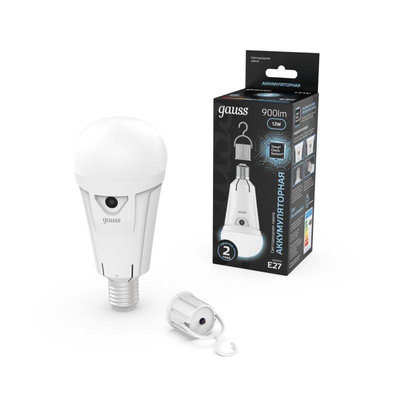 Лампа светодиодная Black 12Вт A80 грушевидная 4100К нейтр. бел. E27 900лм авар. аккум. Li-Ion GAUSS 102002212
