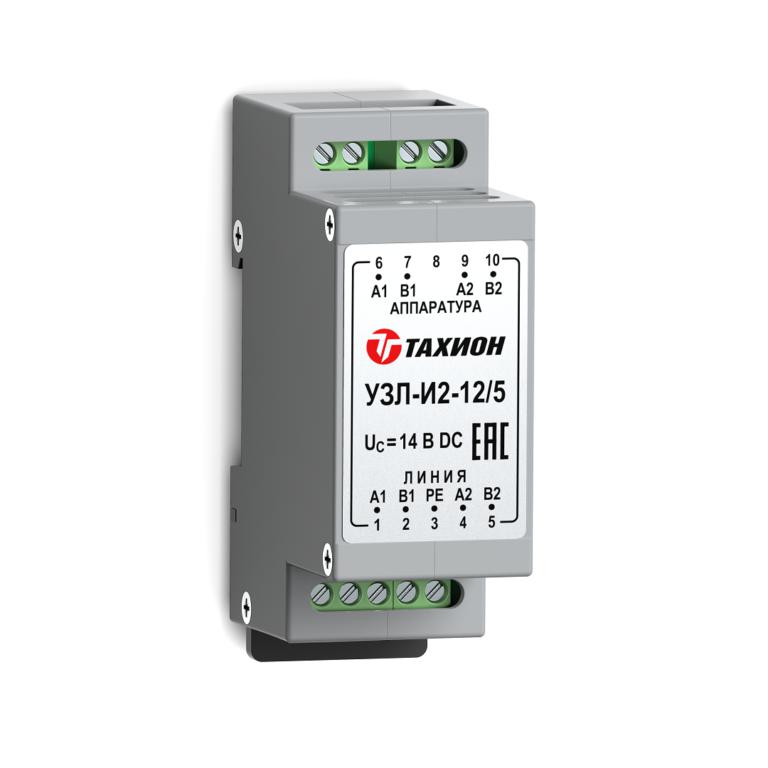Устройство защиты оборудования двухканальное использующего 2х проводные линии интерфейса с подачей питания 12В DC по сигнальным парам 5А УЗЛ-И2-12/5 Тахион 20138