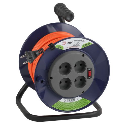 Удлинитель на пластик. катушке 4х40м без заземл. 10А IP20 RPx-4s-2х1.0-40m ПВС 2х1 Эра Б0043051