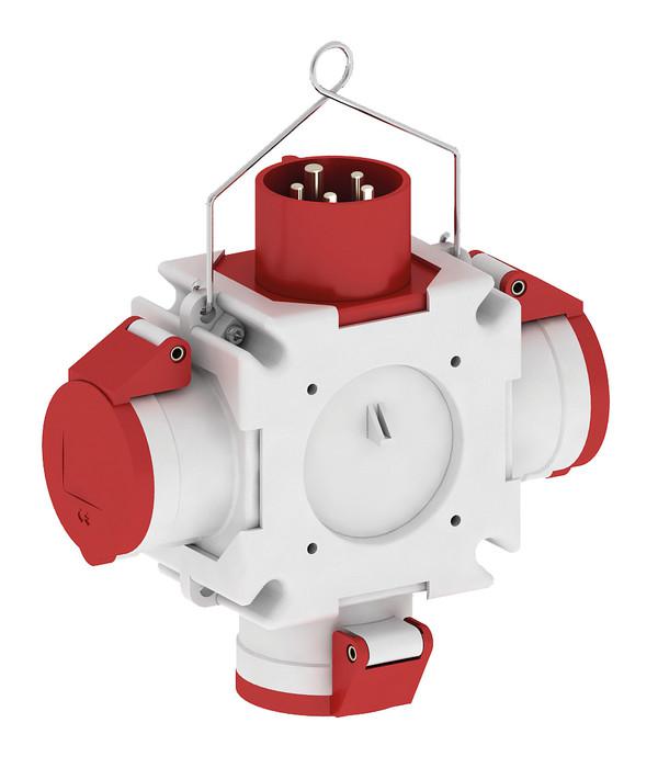 Тройник подвесной 100х100мм 3хCEE розетка 16А 5п 6ч 400В + вилка CCE 16А 5п 6ч 400В Bals 546