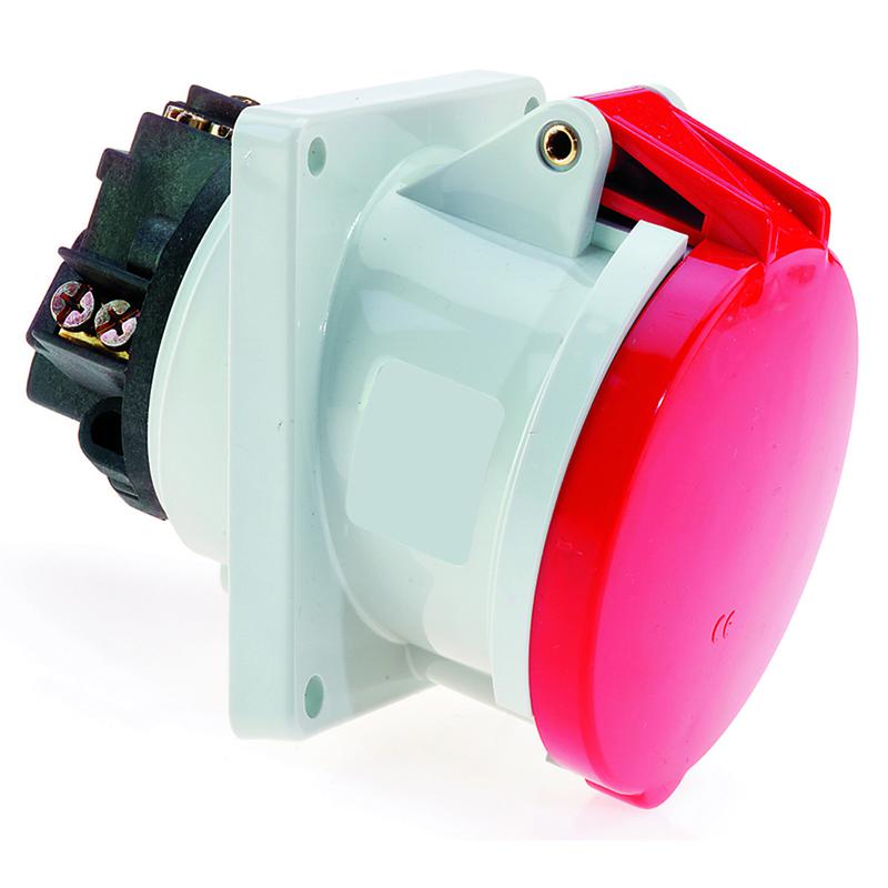 Розетка встраиваемая 63А 5п 3P+N+PE 400В IP44 наклонная фланец 114х114 Bals 12567