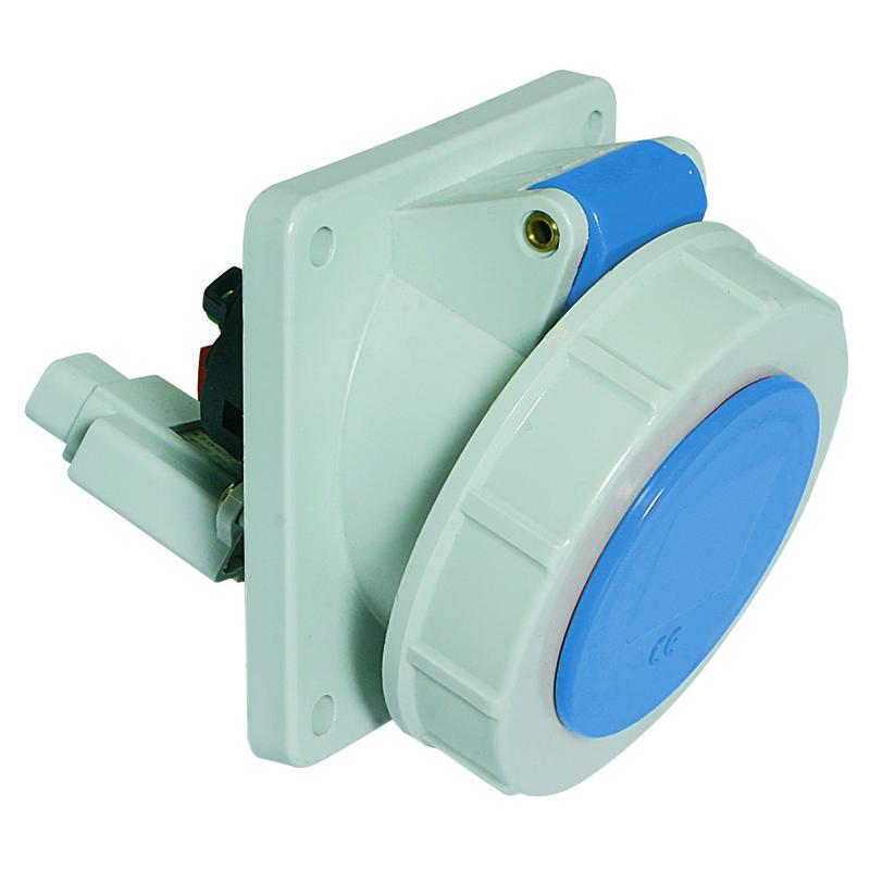 Розетка встраиваемая 32А 3п НО+НЗ 6ч 230В IP67 наклонная фланец 85х85 Quick-Connect Bals 12646