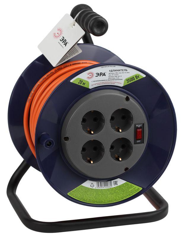 Удлинитель на пластик. катушке 4х20м с заземл. 16А IP20 RPx-4es-3х1.5-20m ПВС 3х1.5 Эра Б0046849