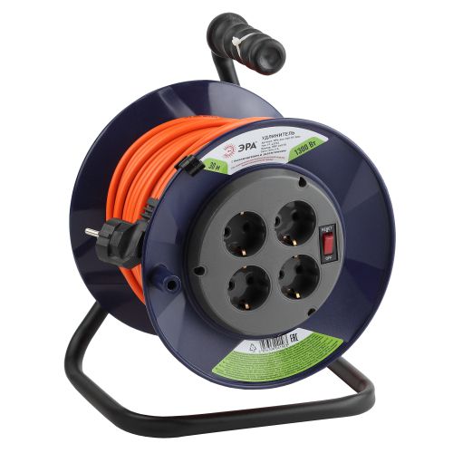 Удлинитель на пластик. катушке 4х30м с заземл. 6А IP20 RPx-4es-3х0.75-30m ПВС 3х0.75 Эра Б0043052