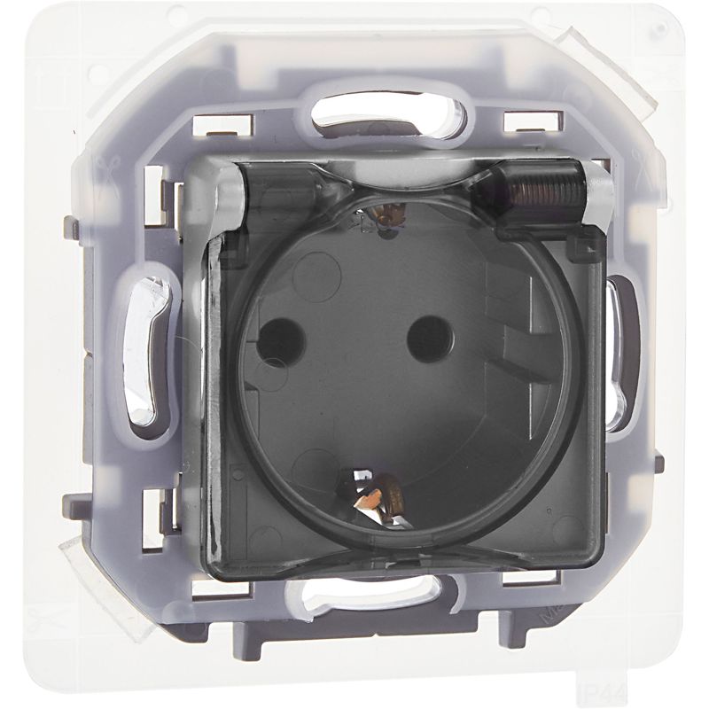 Розетка 1-м СП Inspiria 16А IP44 250В 2P+E защ. шторки с крышкой немецк. стандарт механизм алюм. IEK 673742