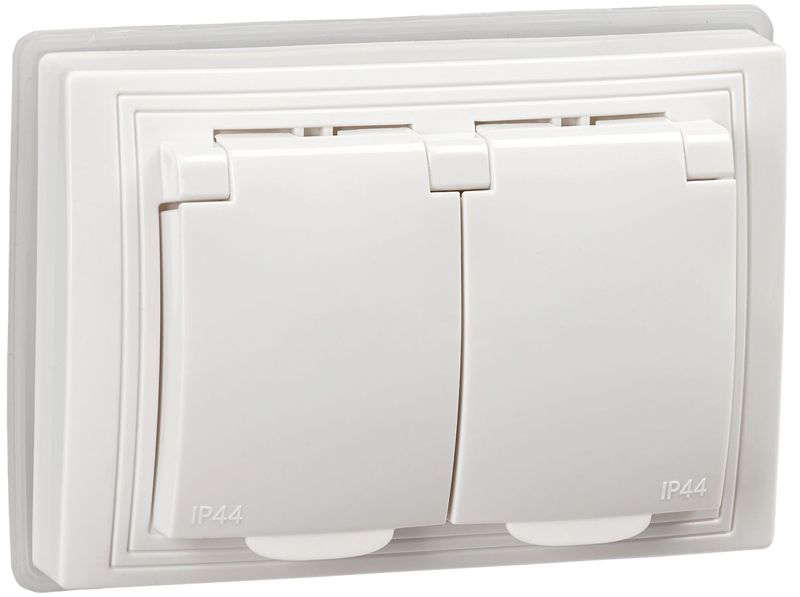 Розетка 2-м СП Кварта РСбш12-3-КБ-44 16А IP44 с заземл. защ. шторки бел. GENERICA KV-R26-16-44-K01