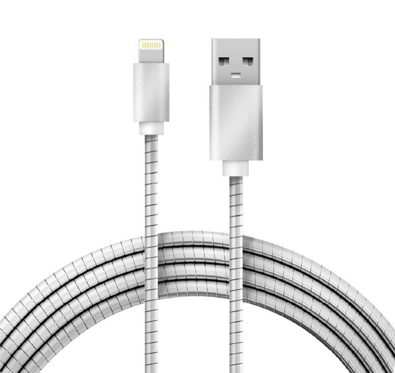 Кабель USB для iPhone 5/6/7 моделей шнур в металлической оплетке серебристый Rexant 18-4247