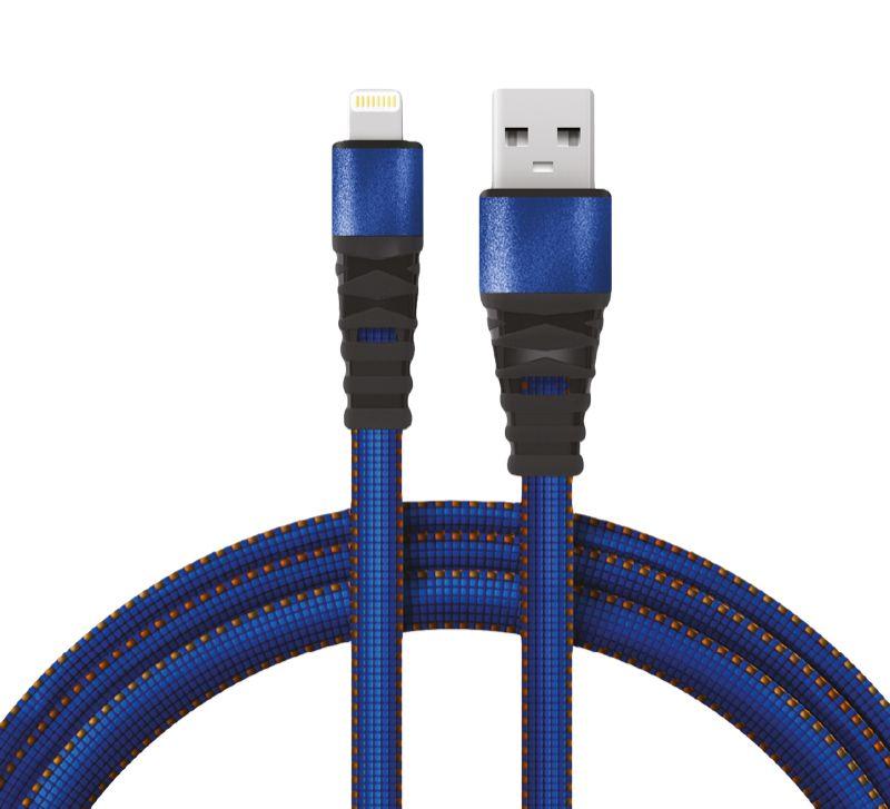 Кабель USB-Lightning 2.4А 1м син. нейлоновая оплетка Rexant 18-7053