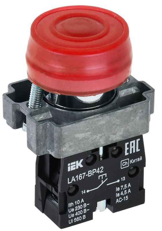 Кнопка LA167-BP42 d22мм 1НЗ красн. IEK BBT20-BP42-2-22-67-K04