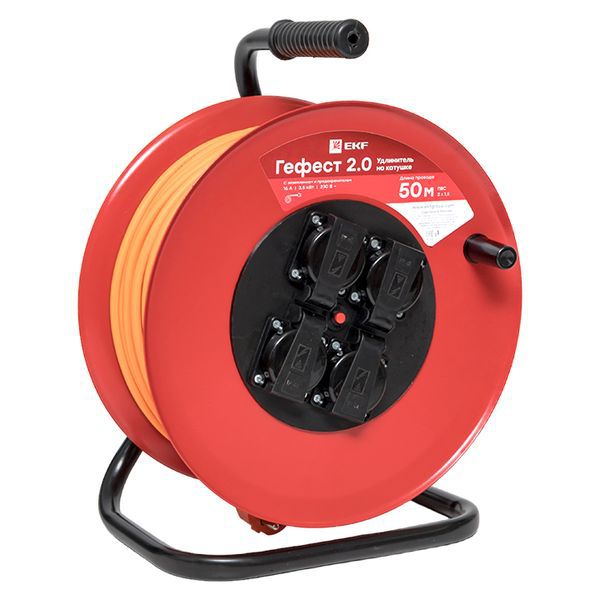 Удлинитель на катушке 4х50м с заземл. 16А IP44 Гефест 2.0 3.5кВт КГ 3х1.5 с предохранителем PROxima EKF UKG02-16-R315-4-50-IP44