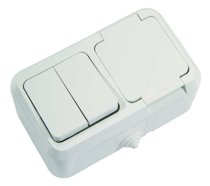 Блок ОП IP44 бел. (2кл. выкл.+роз/крыш) Makel 18351