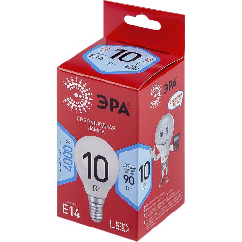Лампа светодиодная RED LINE LED P45-10W-840-E14 R 10Вт P45 шар 4000К нейтр. бел. E14 Эра Б0050233
